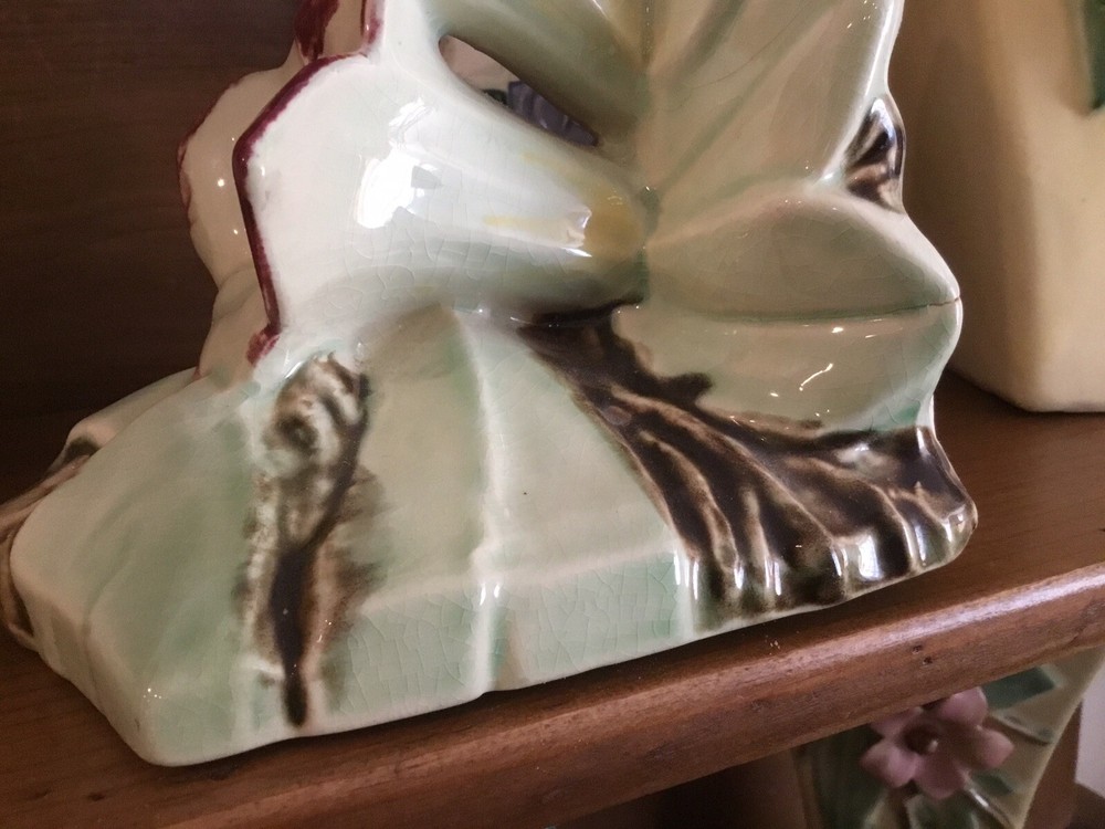 Nelson McCoy Pottery Double Lily Bookends Floral Shaped Pair