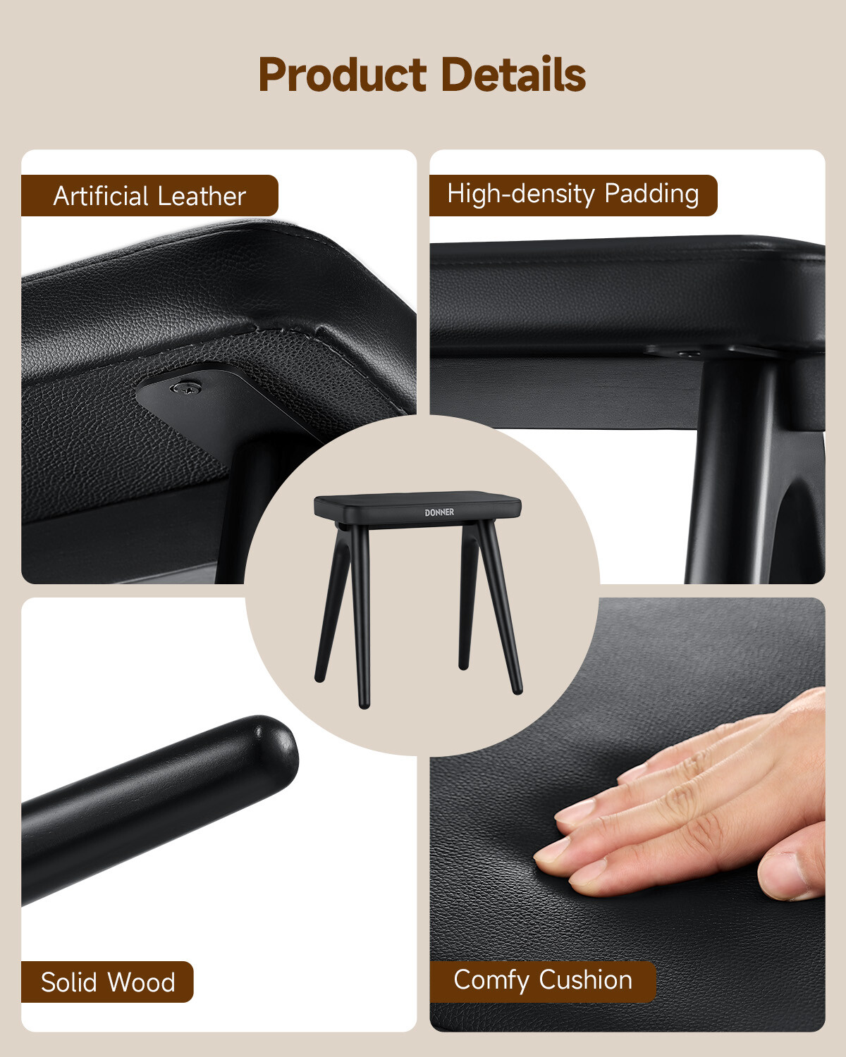 Donner DKB-100 Piano Keyboard Stool Solid Wood Comfortable Seat With Cushion