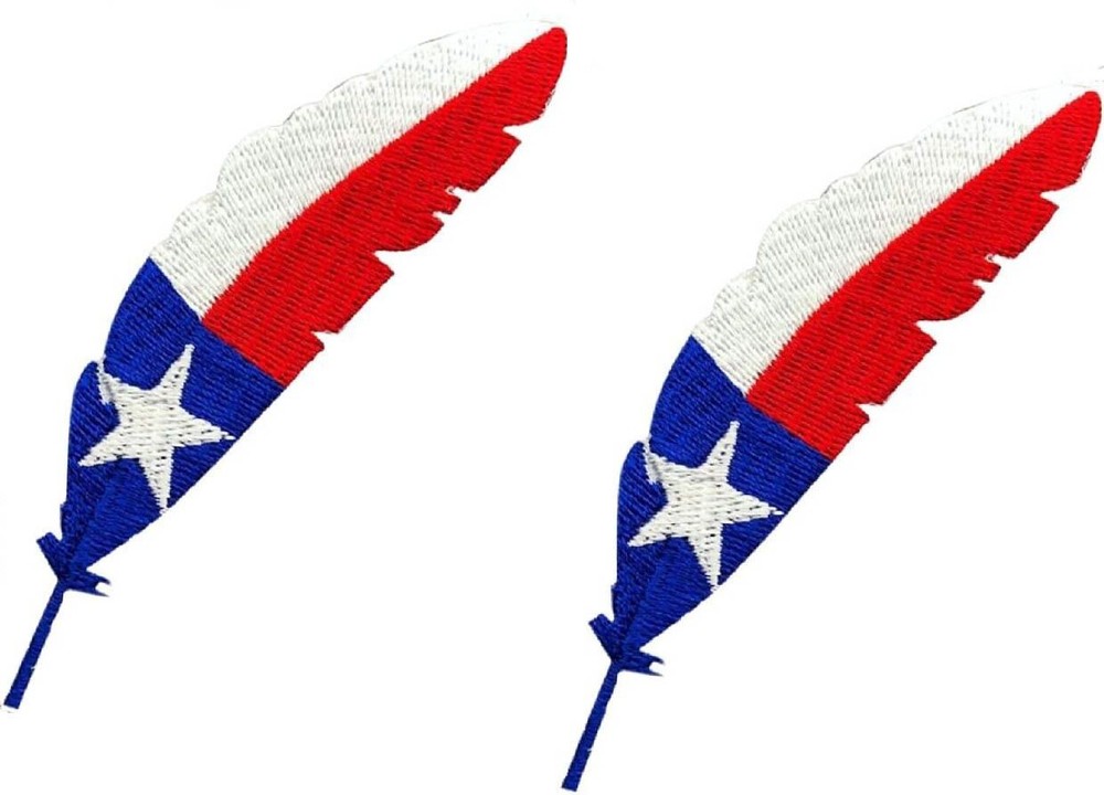 Texas Flag Feather TX Embroidered Patch |2PC  Iron on Sew on 4"