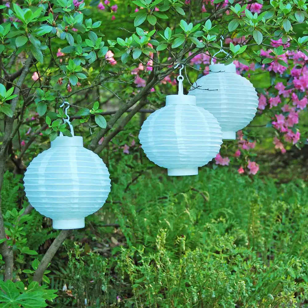 8 In. Solar White Nylon round Lantern (3-Pack)