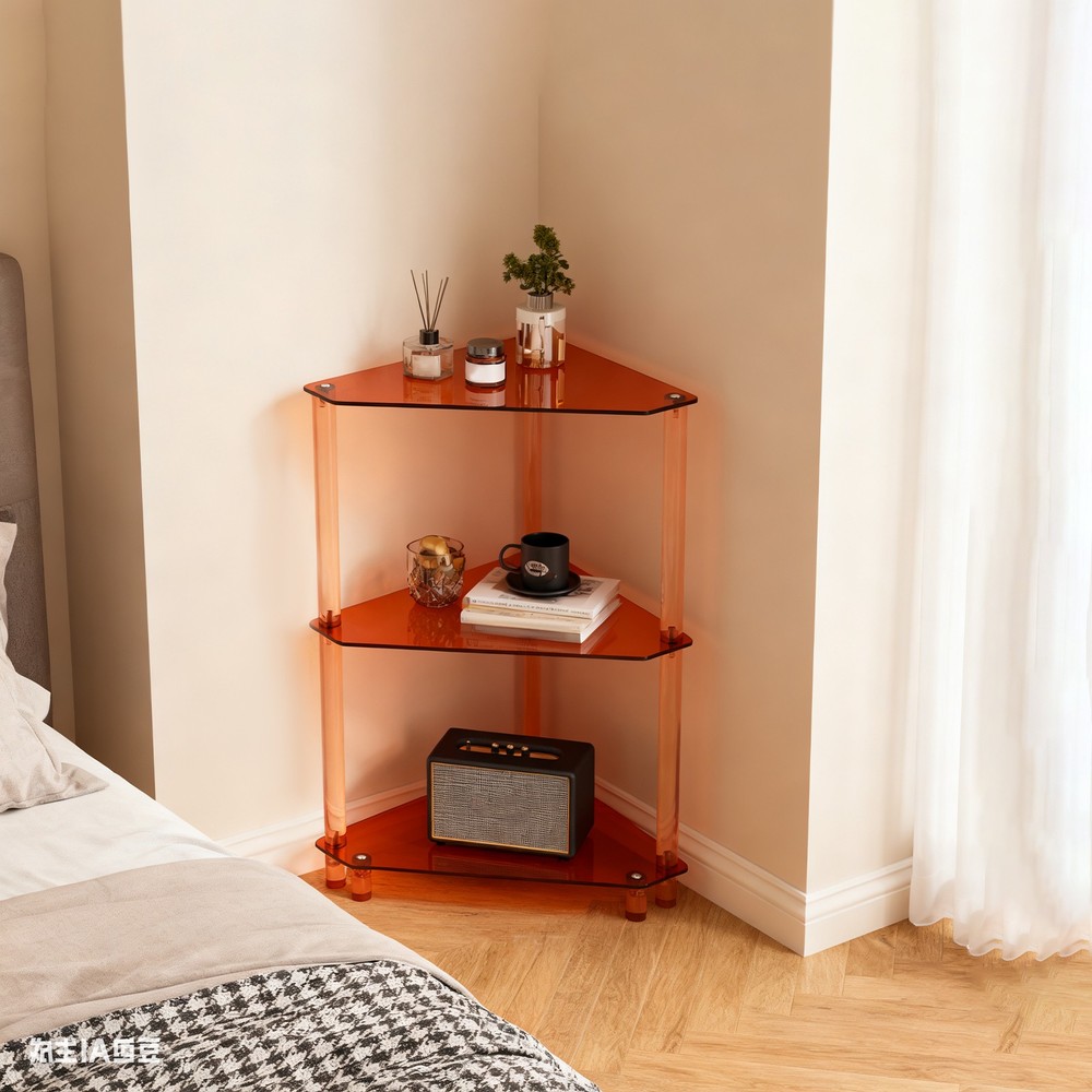 3 Tier Triangle End Table Acrylic Side Table Freestanding Side Table Brown