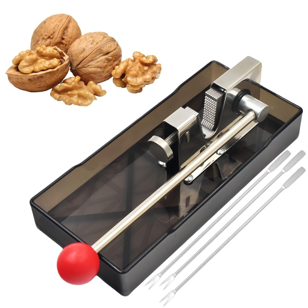 Frezonika Nut Crackers for All Nuts with 3 Picks Large, Silver-Plastic Base
