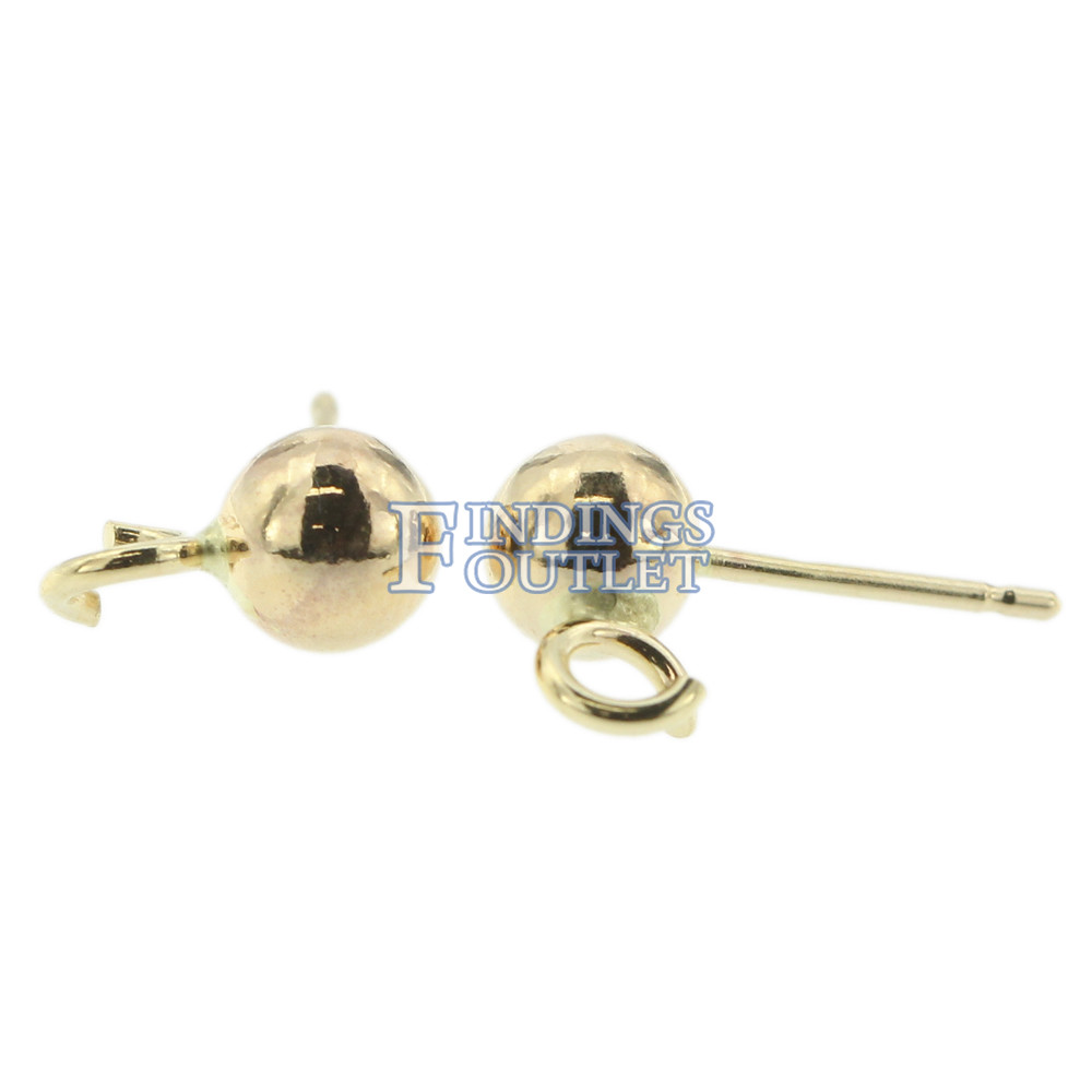 14k Yellow Gold Round Ball W/ Loop Stud Earring Mounting Setting Push Back Post