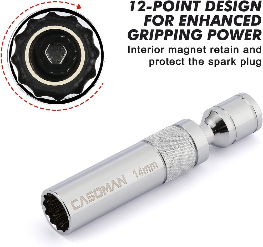 6-Piece Magnetic Swivel Spark Plug Socket Set - Durable Chrome Vanadium