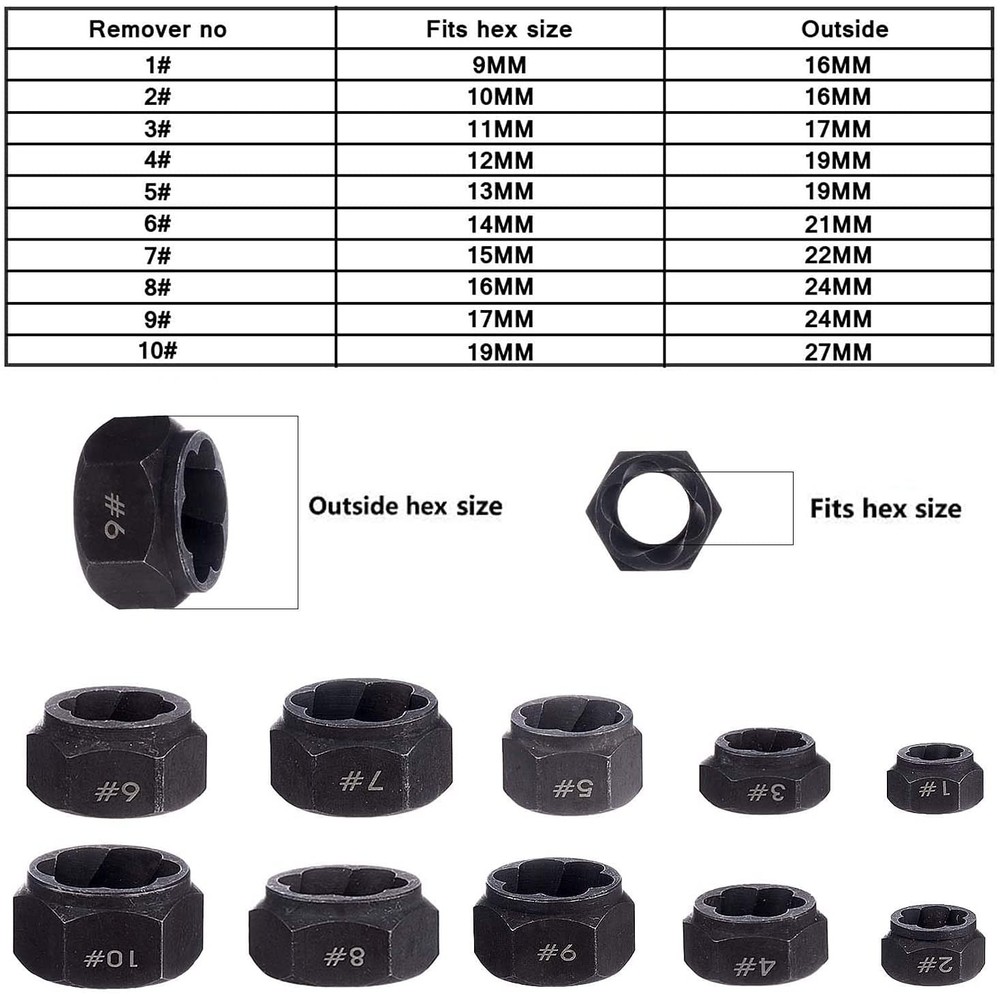 AConnet 10 Pieces Nut Remover Extractor Tool Easy Out Bolt Set,...