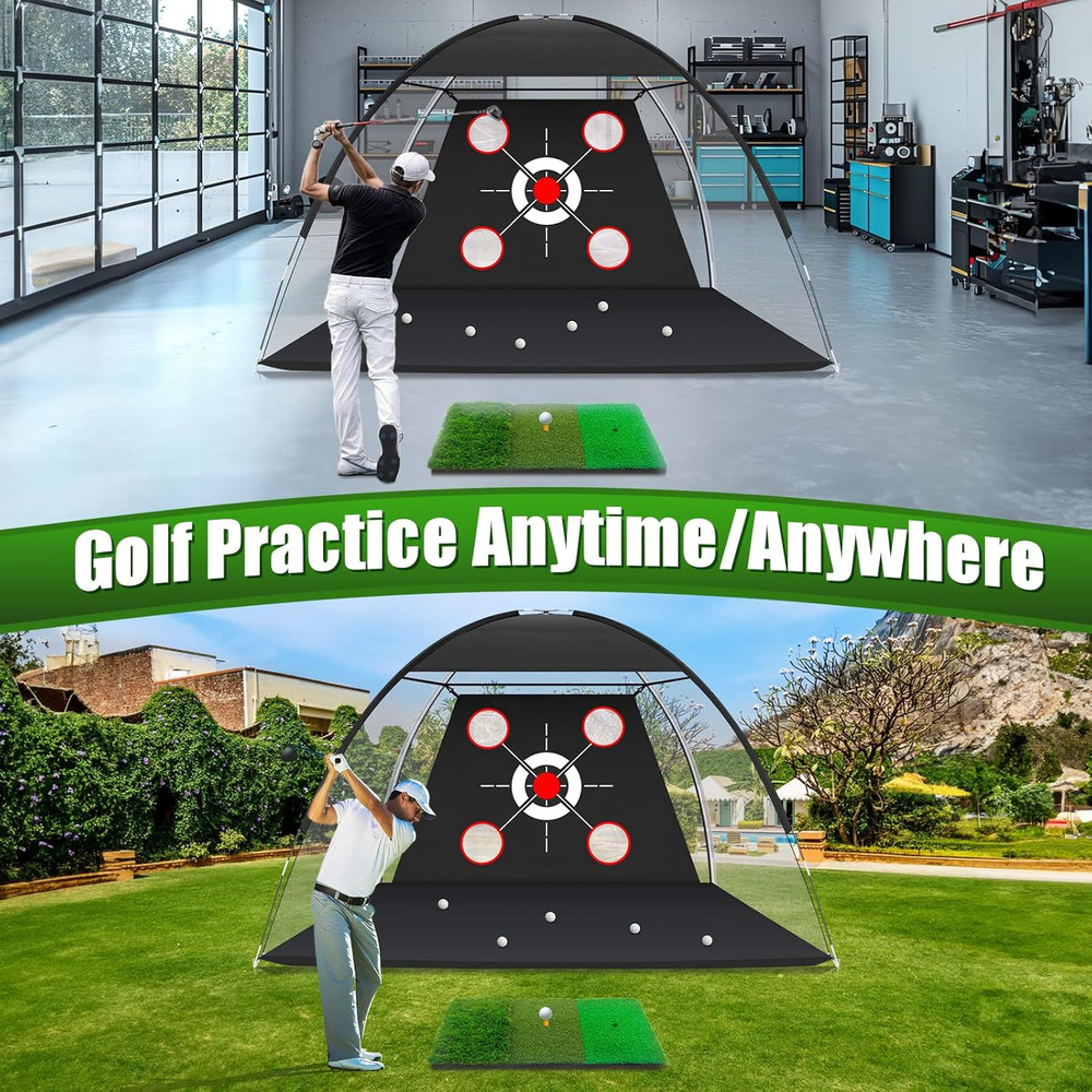 Golf Net with Practice Mat,Golf Hitting Aid Nets 10X7Ft for Backyard Driving Chi
