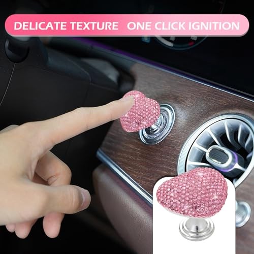 Bling Engine Start Button Switch Cover, Heart Decorative Push-to 1 PC Pink #02