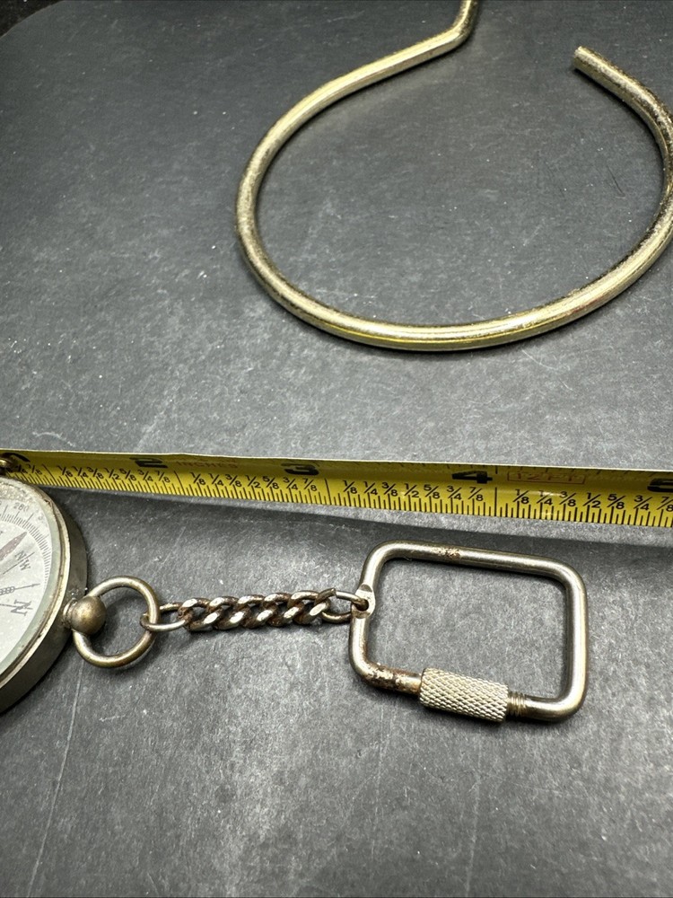 Antique German Silvertone Compass Key Chain