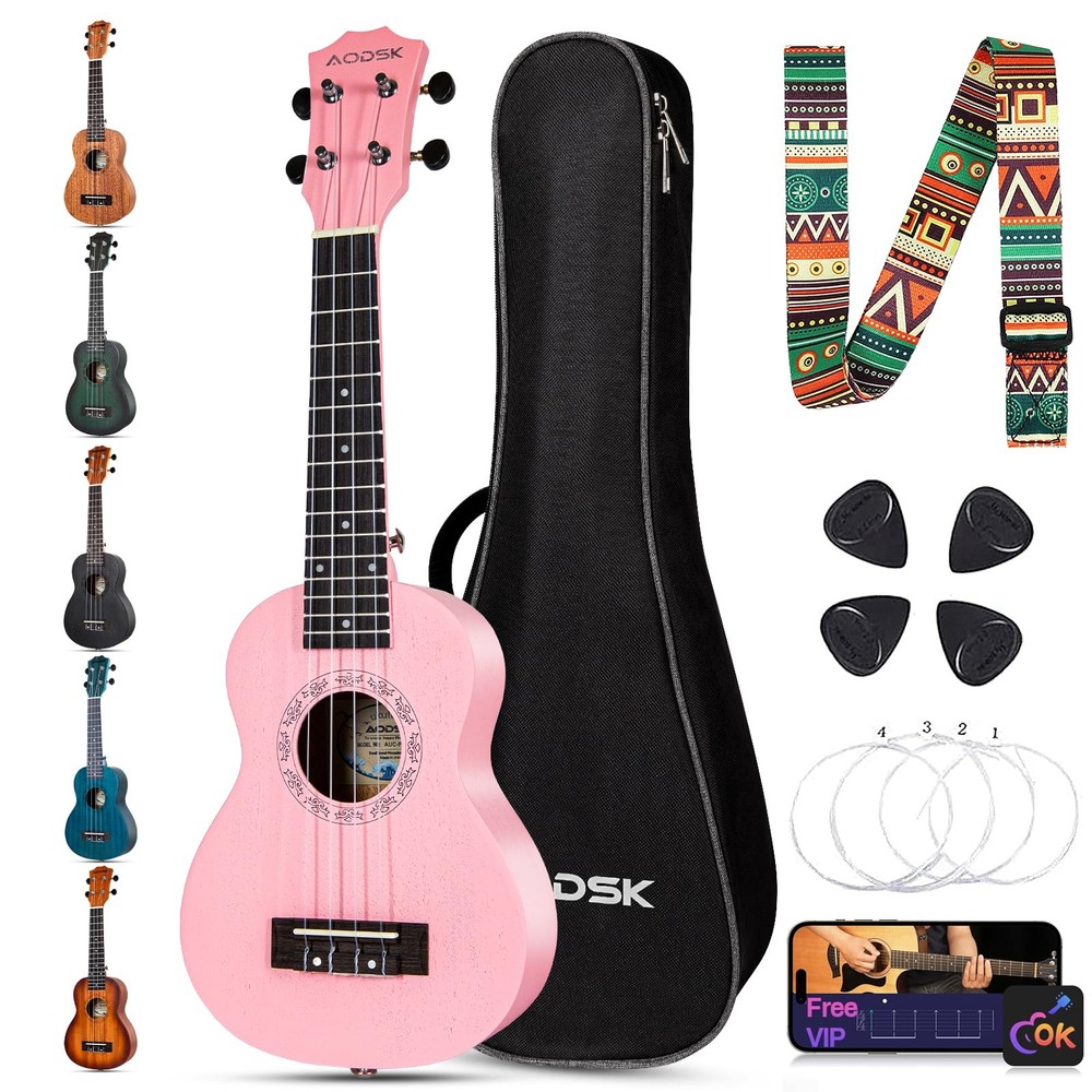 21" Pink Ukulele for Beginners with Gig Bag Strap 4 Picks - Gift