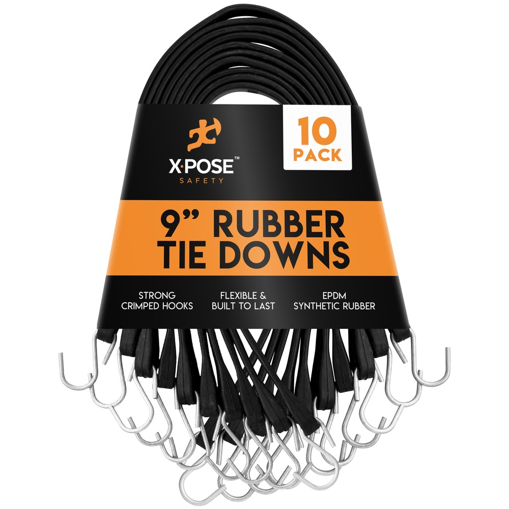 Rubber Bungee Cords with Hooks 10 Pack 9 Inch (18” Max Stretch)