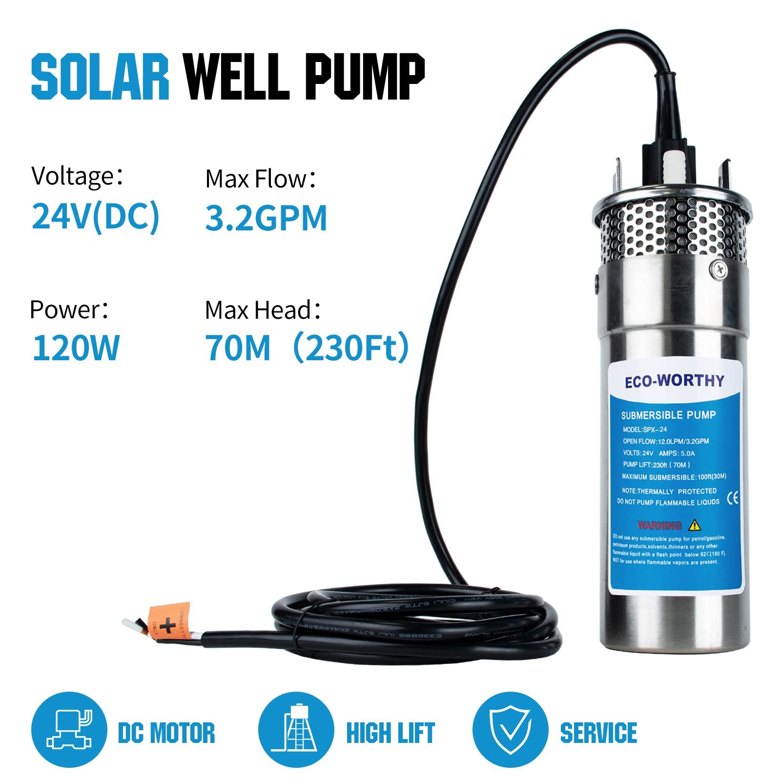400W Solar well pump Kit 12V DC submersible water pump with 2pcs 30AH Li-battery