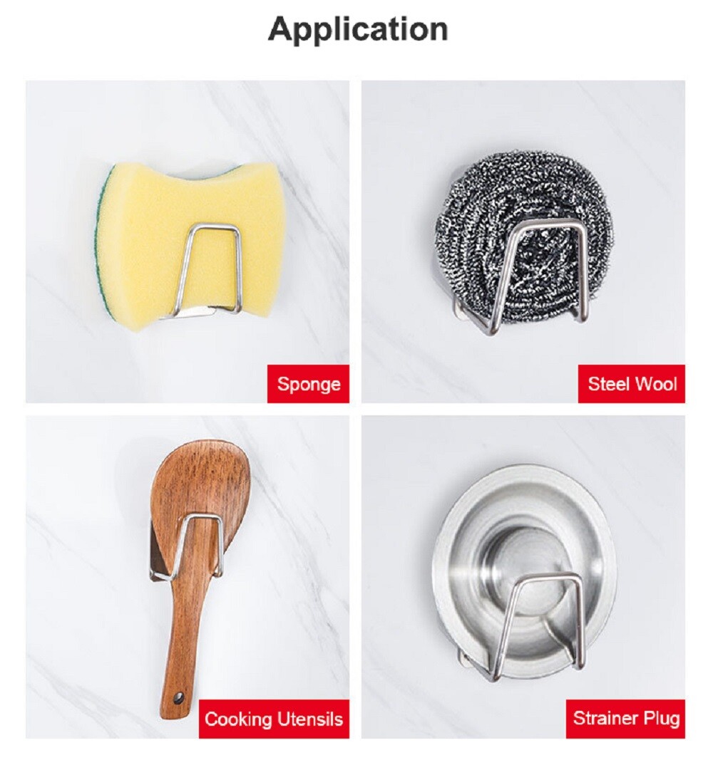 4 Pcs Stainless Steel Adhesive Sponge Holder -Kitchen Sink Caddy for Accessories