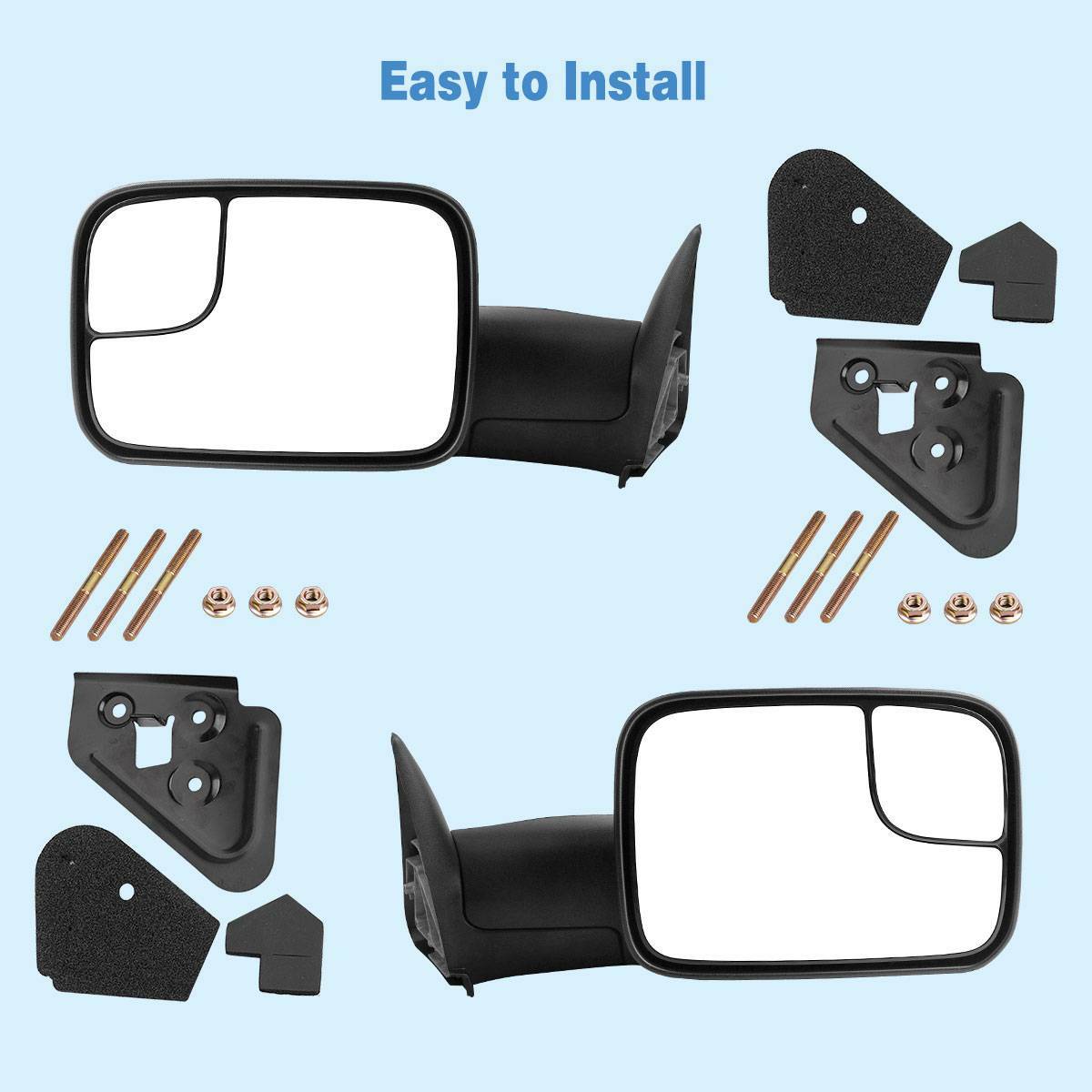 Manual Flip-up Tow Mirrors for 94-01 Dodge RAM 1500 94-02 2500 /3500 Left+Right