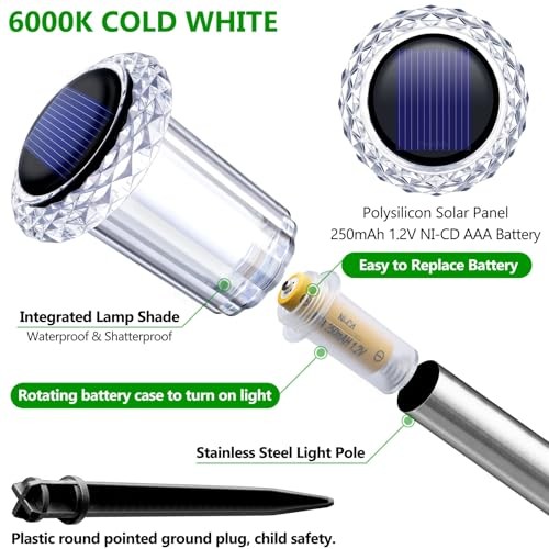 Solar Lights Outdoor 10 Pack Waterproof 6000K Cold White LED Cold 10Pack