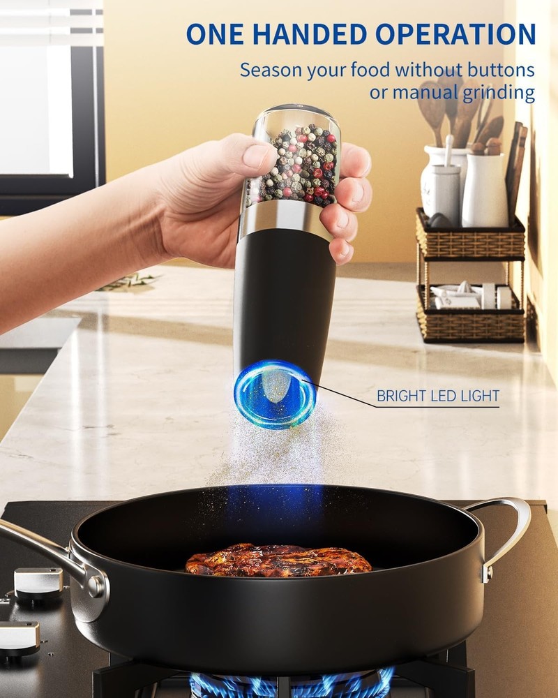 Circle Joy Electric Salt Pepper Grinder Set Automatic LED Adjustable Black