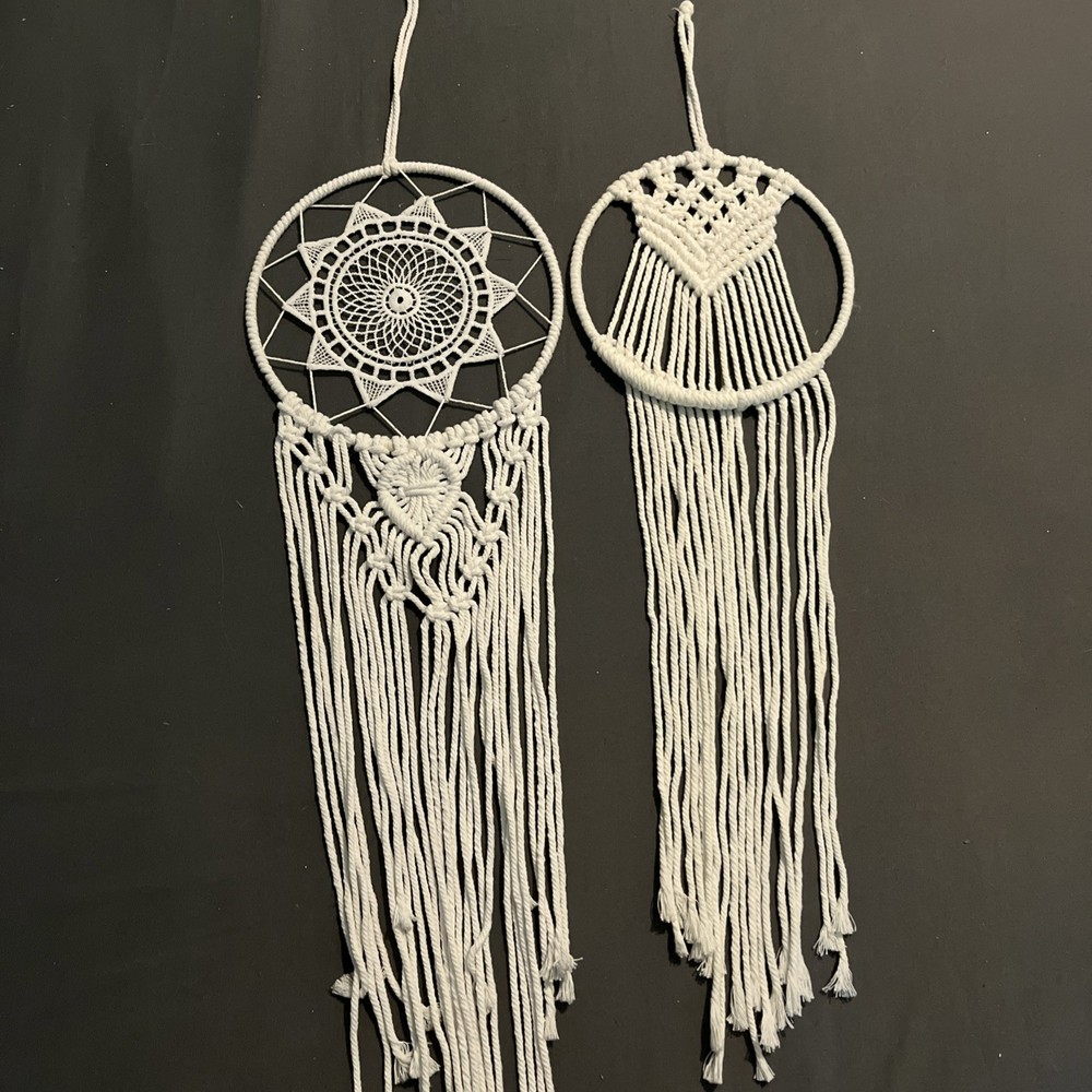 Set Of 2 Boho Macrame Dreamcatcher White