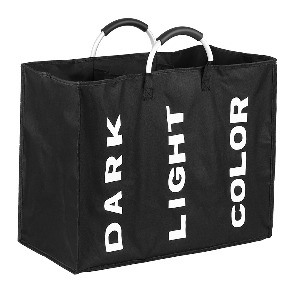 ⁺Collapsable 3-section Laundry Bag Foldable Laundry Hamper Durable Oxford Fabric