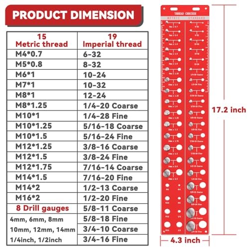 Thread Checker, 34 Nut and Bolt Thread Checker, Bolt Size and Thread Gauge,