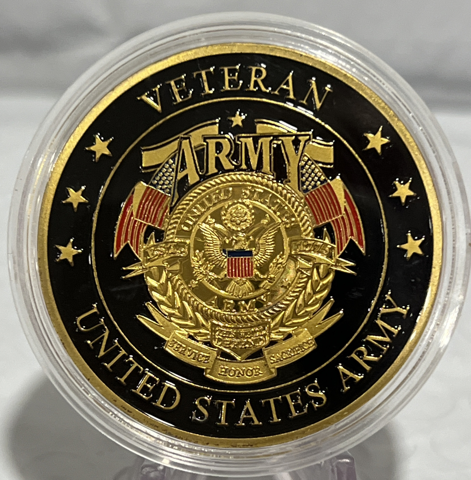 * Army Veteran “Honor Your Army Veteran Today” Military Challenge Coin In Caps