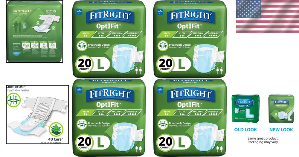 OptiFit Extra Incontinence Diapers, Large, 80 Ct