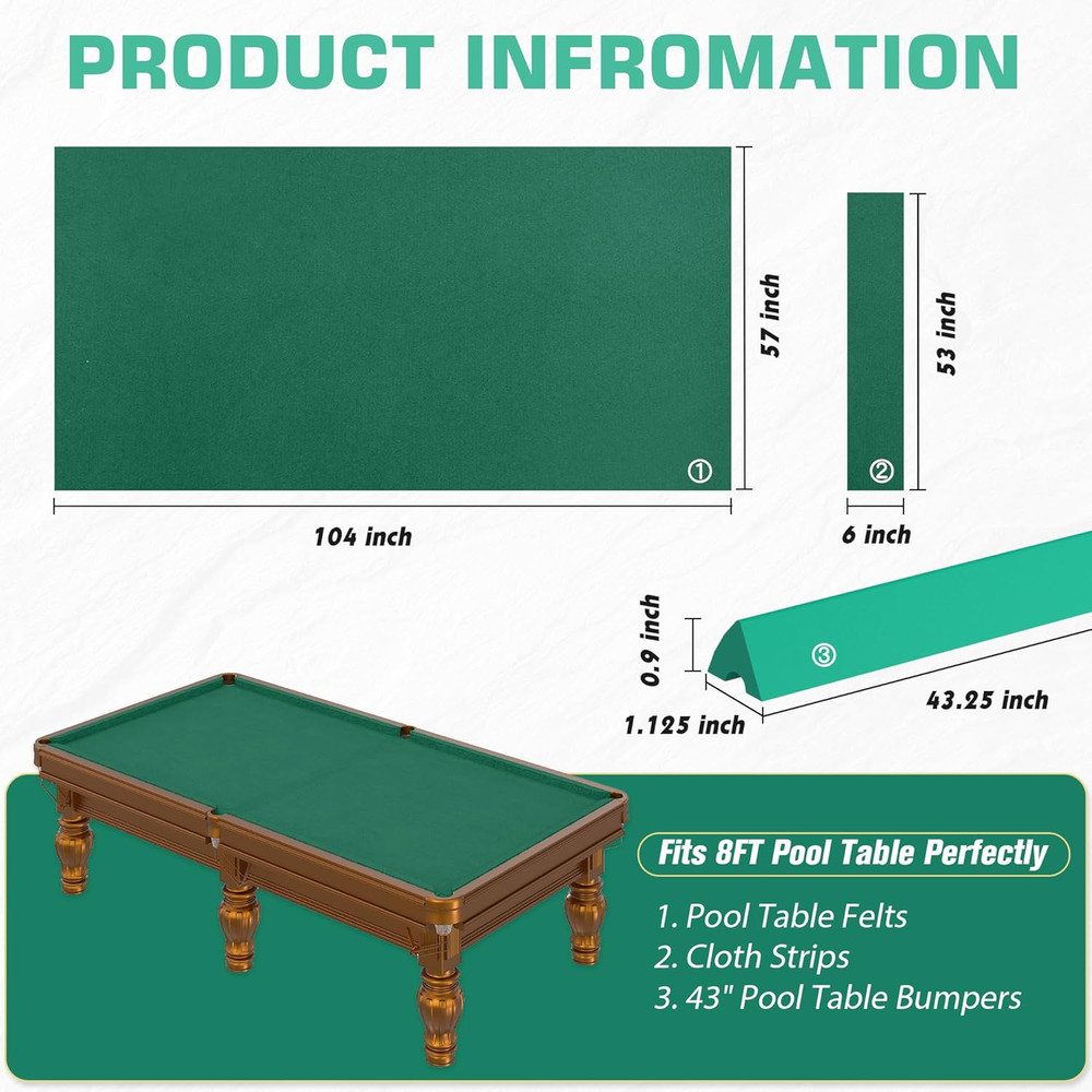Pool Table Felt and Bumper Kit Felt for Billiard Cloth with Pool Table Bumpers a