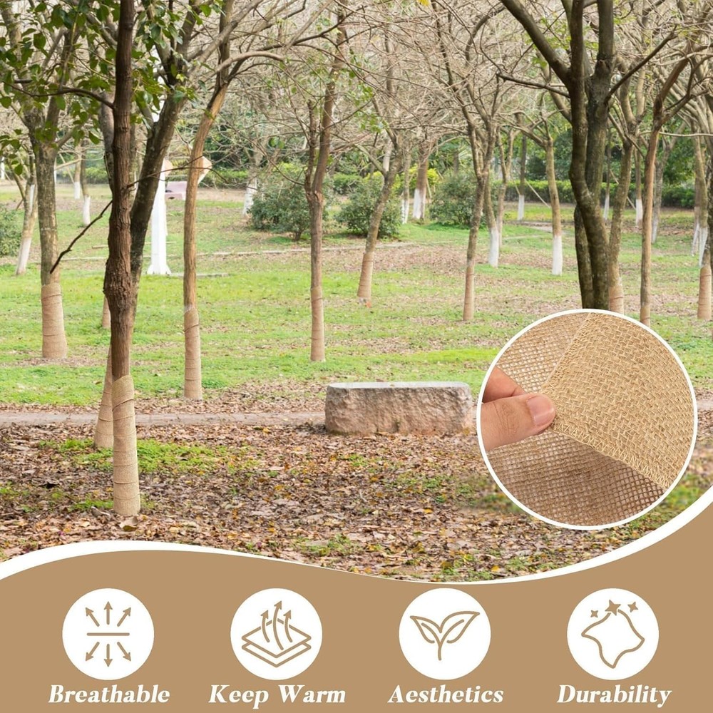 2 Rolls Burlap Tree Protector Wraps 7.8" X 118" Winter Tree Trunk Guards