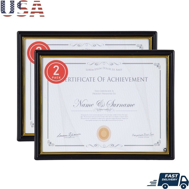 2-Pack Document Frame Set Easy Hang Award Certificate Display Lightweight Office