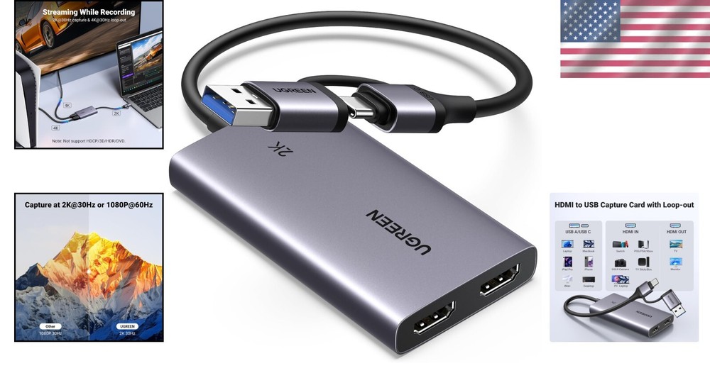 Compact 2K HDMI Capture Card with 4K Passthrough for Content Creators & Gamers