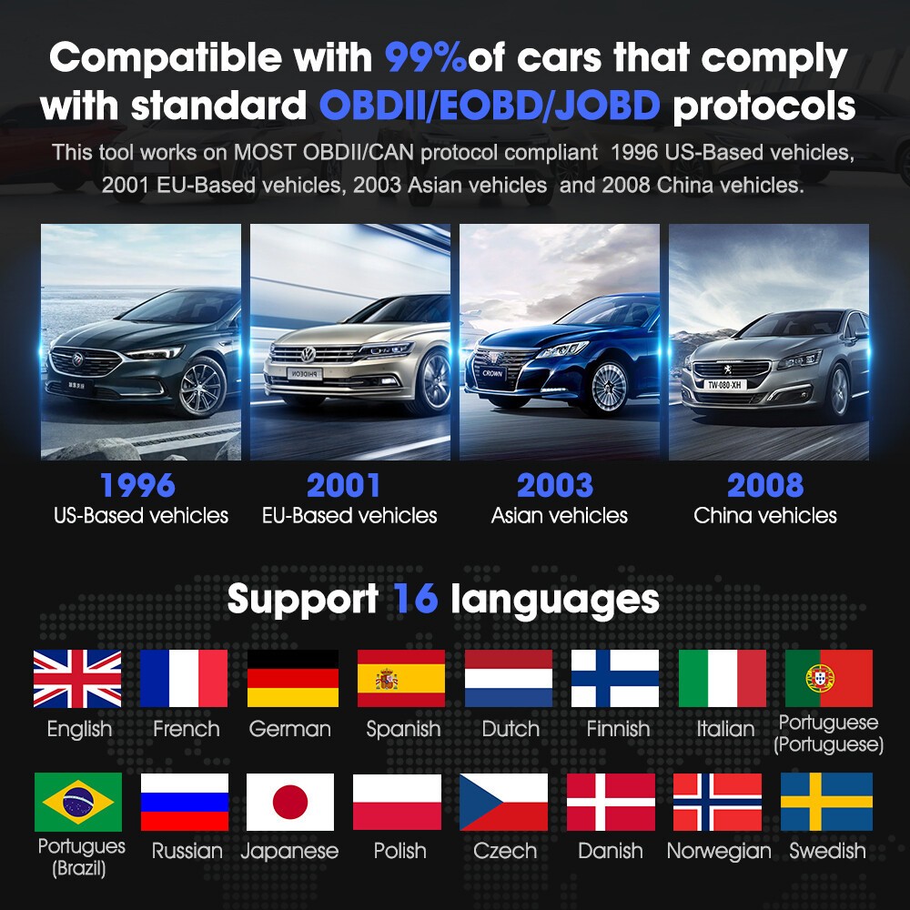 Autophix OM129 PRO OBD2 Scanner Code Reader 6V 12V Automotive Battery Load Test