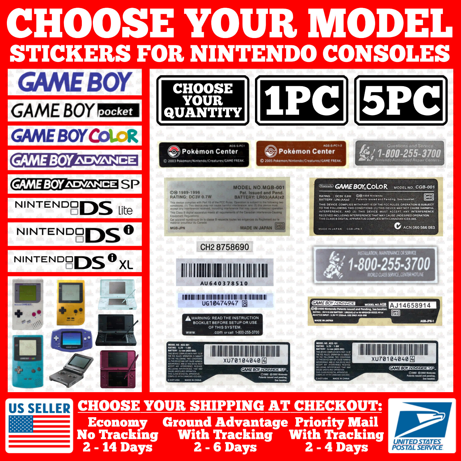 Sticker For Nintendo Game Boy/Color/Advance/SP/GB/GBC/GBP/GBA/SP/AGS/001/101