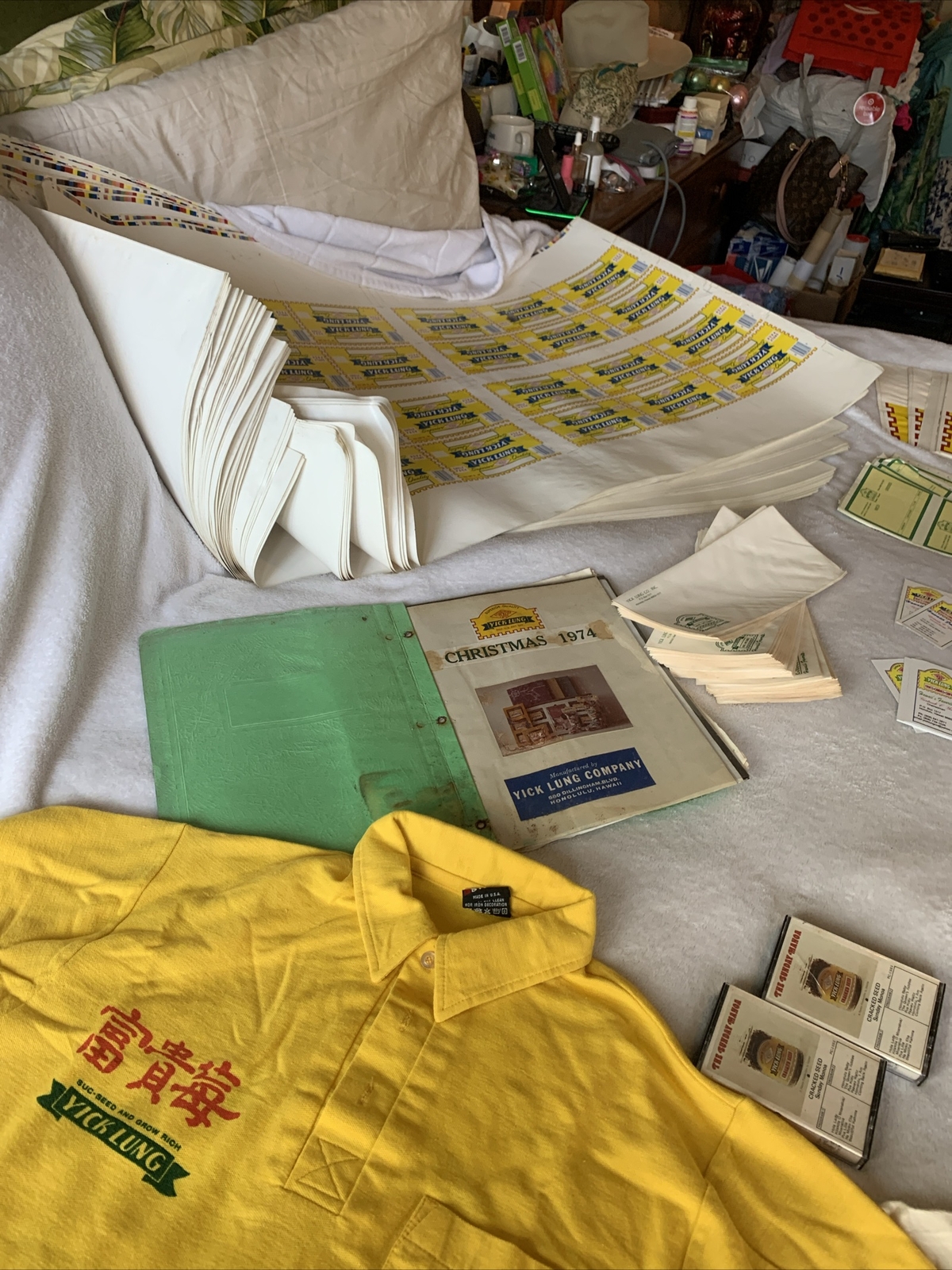 Rare Vintage Hawaii Yick Lung Lot Labels, Shirts, POGS, Decals Etc.