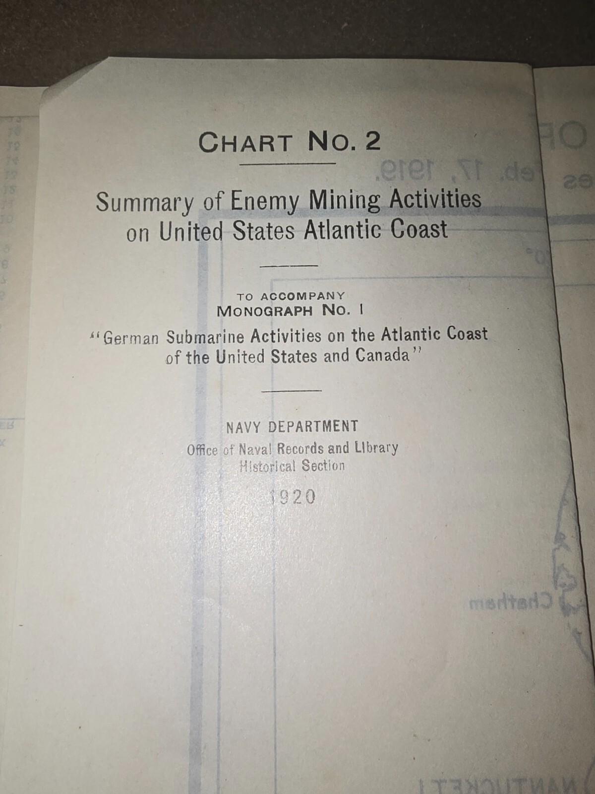 WWI Map of Enemy Mining Activities in the Atlantic Dated 1919