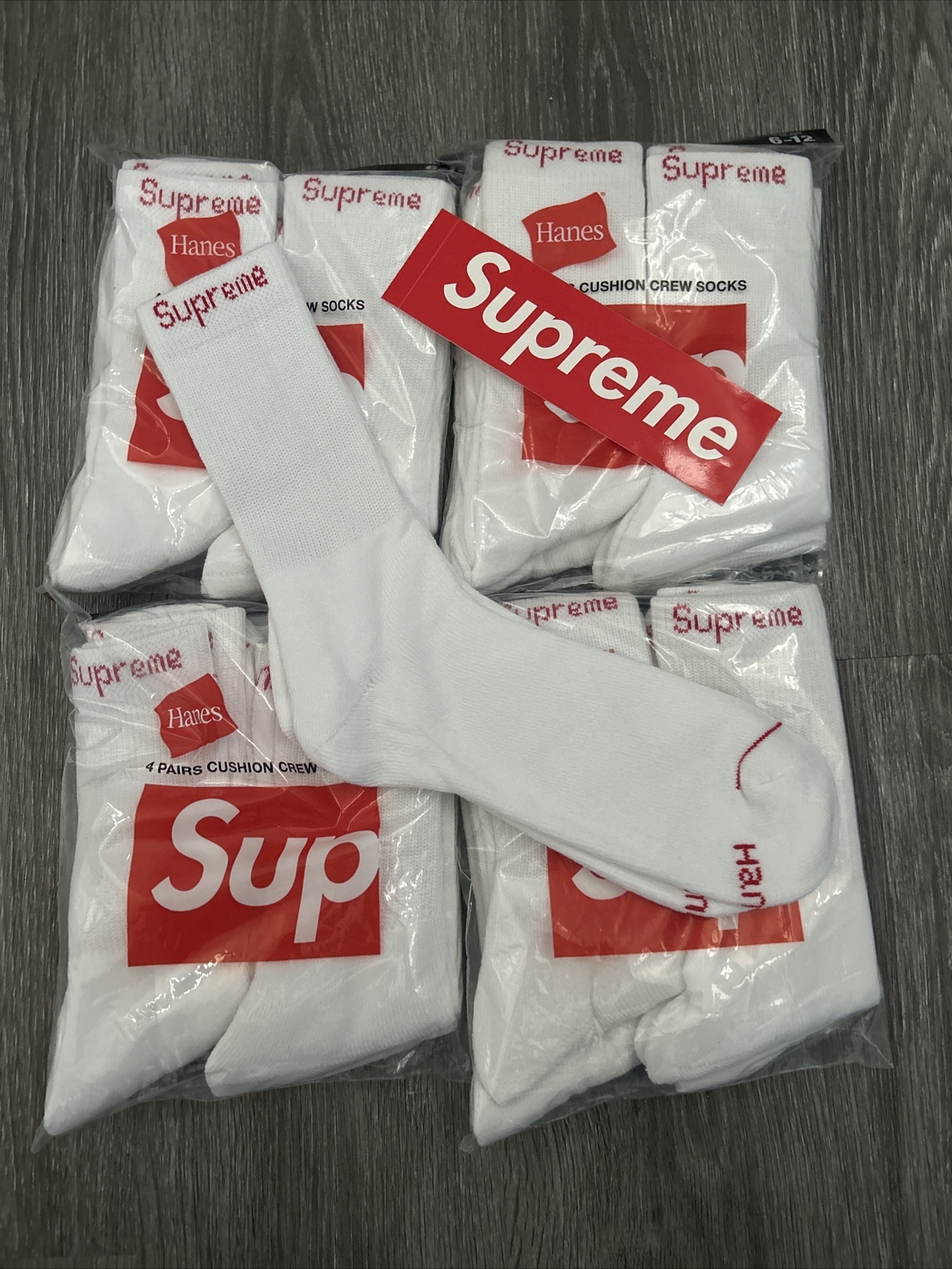 100% Authentic Supreme Hanes White Socks(Single) Plus Supreme Sticker Lot Bundle