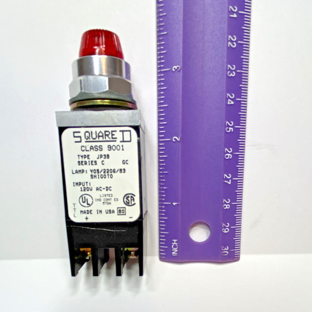 Square D Class 9001 Type JP38 Series C Panel Indicator Lamp Red 120V AC-DC