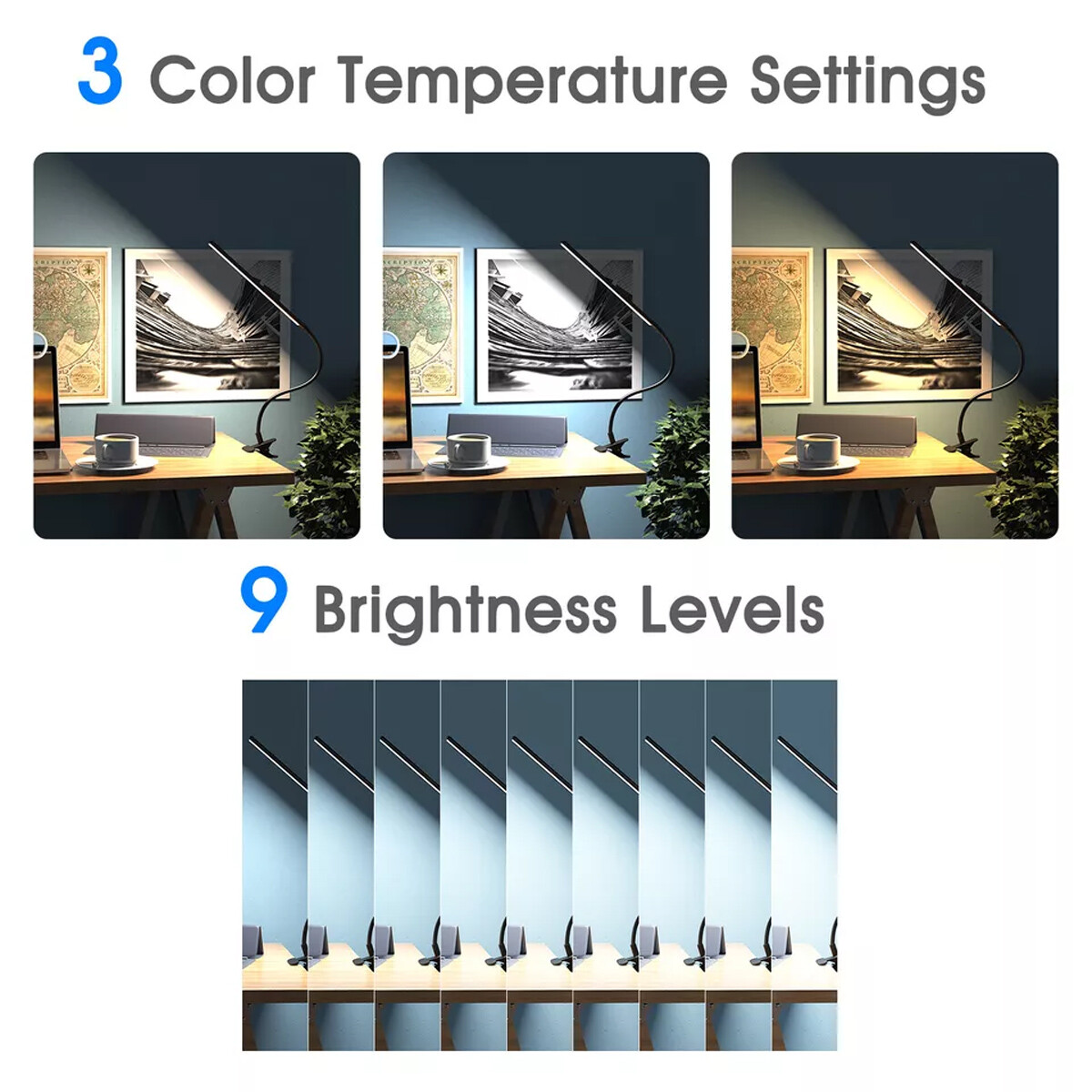 LED Desk Lamp Adjustable Swing Arm Lamp with Clamp Eye-Caring Reading Desk Light