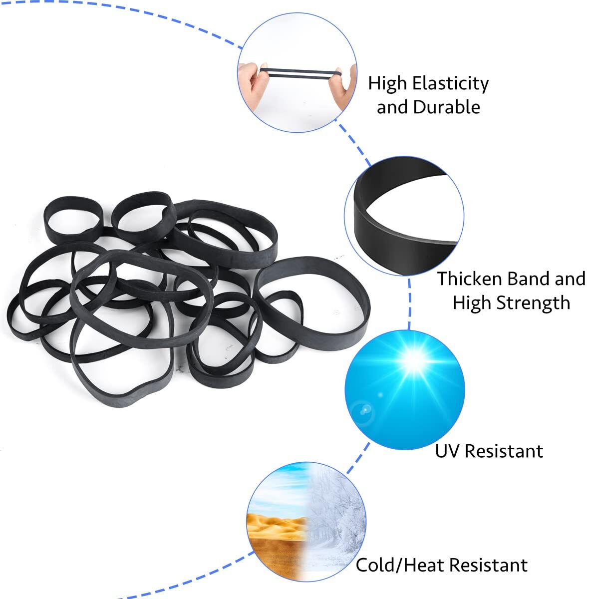 62Pcs Tactical Heavy Duty Elastic Wide Thick UV Heat Cold Resistant Rubber Bands