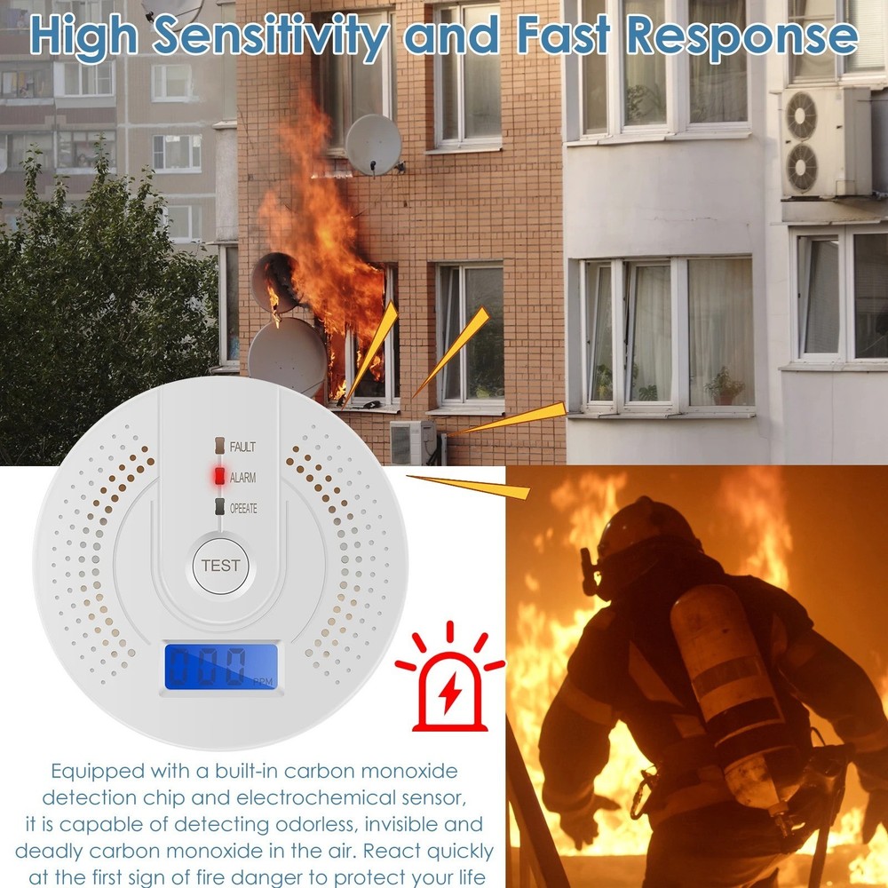 Carbon Monoxide Detector Warning Alarm Sensor LED Digital Battery Powered