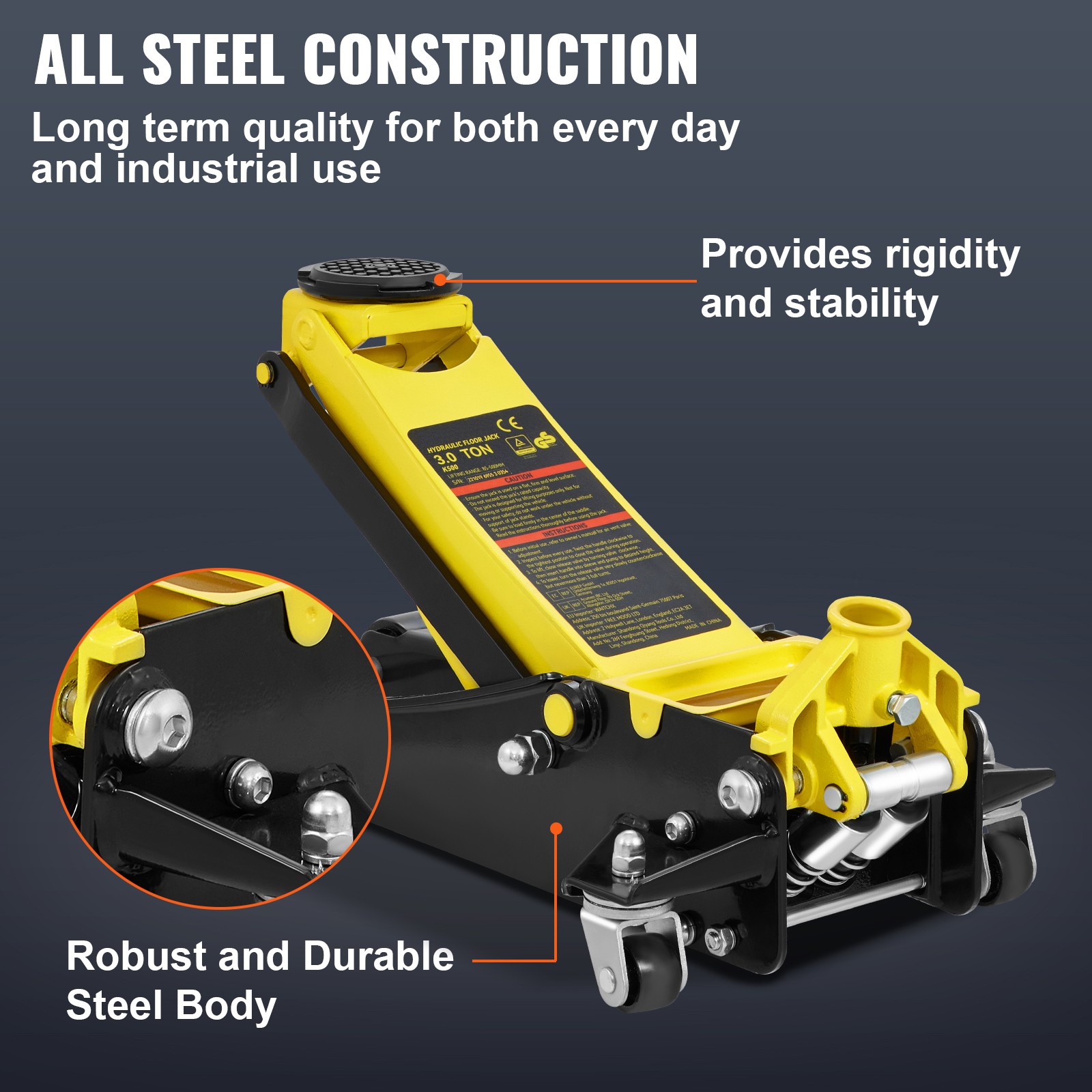 Low Profile Floor Jack 3 Ton Heavy Duty Steel Car Jack w/Dual Piston Rapid Pump