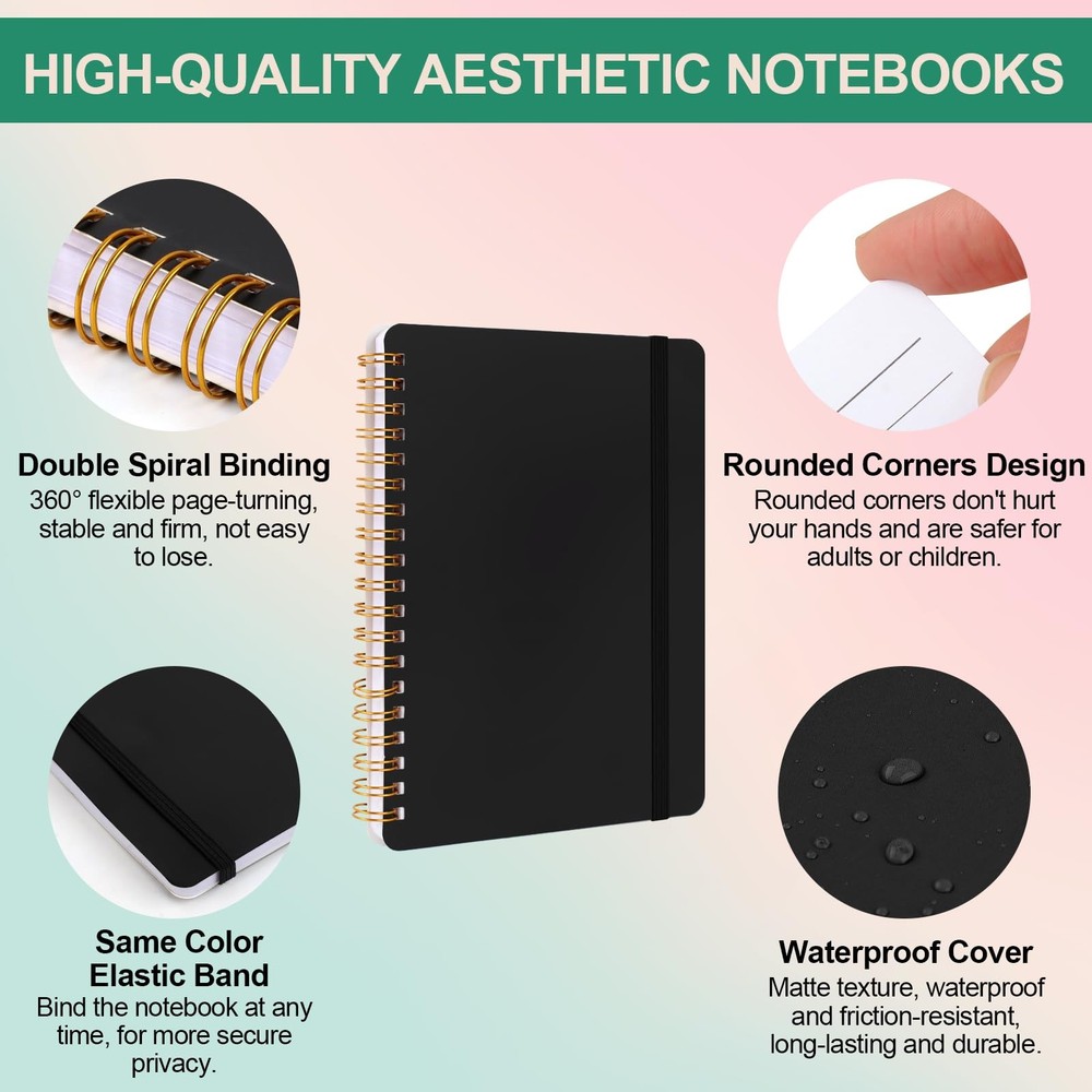 Utron 3 PCS Small Spiral Notebook 5x7, Notebooks for Note Taking, Black