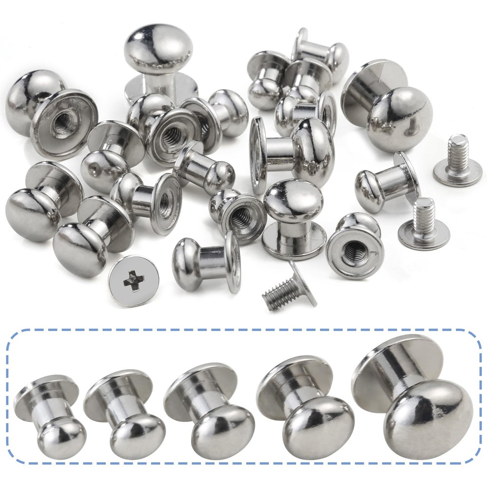 120 Sets Round Head Button Stud Assorted Sizes Button Screw Stud for Leather ...