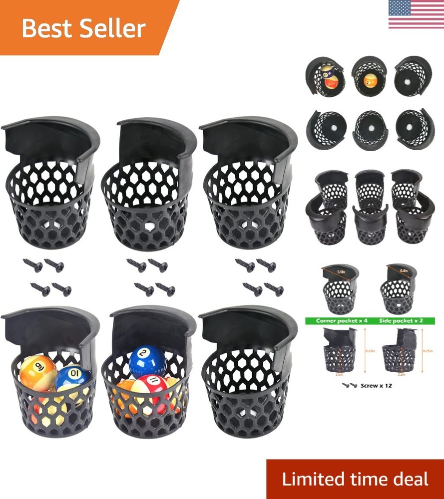 6-Pack Replacement Plastic Web Pockets for Standard Pool Tables - Easy Install