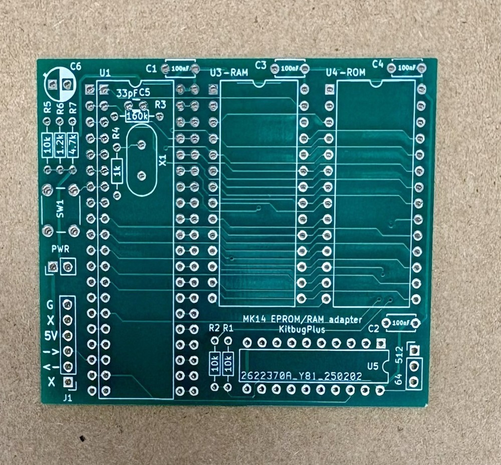 Sinclair MK14 combined ROM/RAM/Kitbug adapter PCB