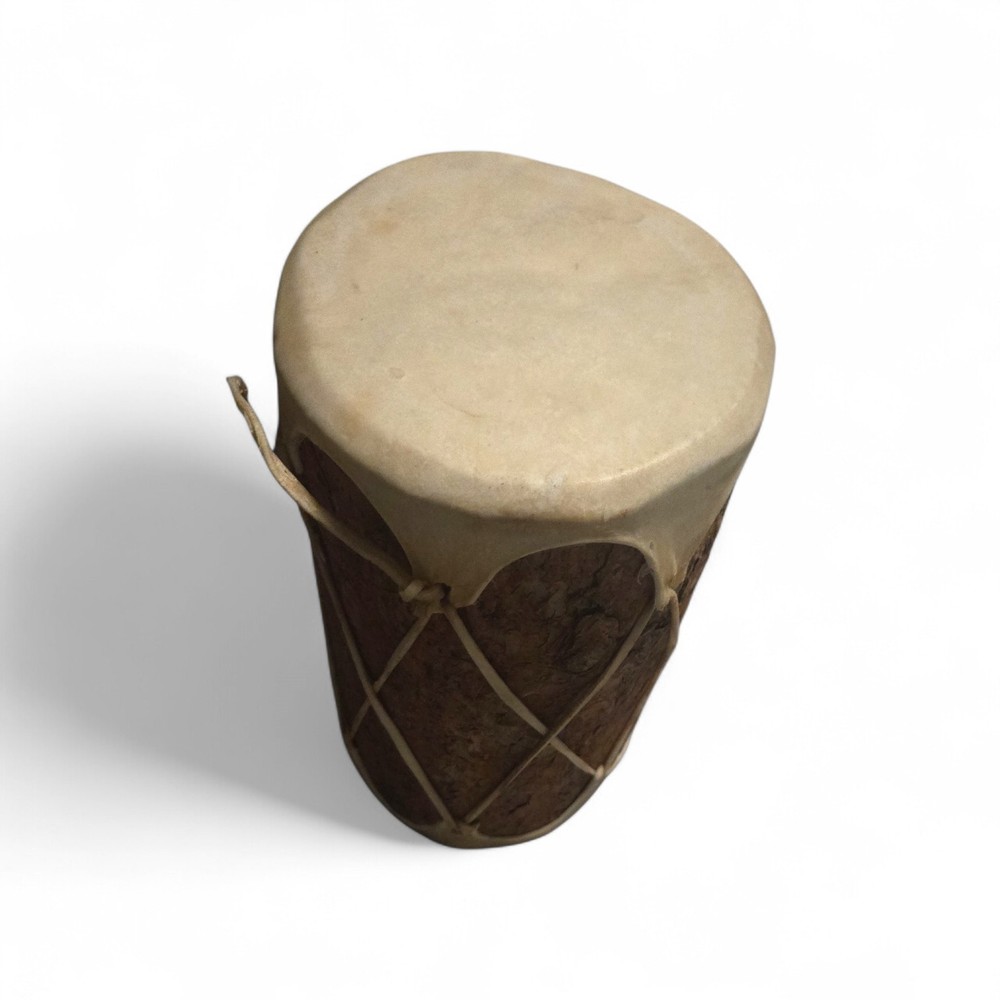 Authentic Double-Headed Log Drum - 13" Handcrafted Rawhide Skin Percussion
