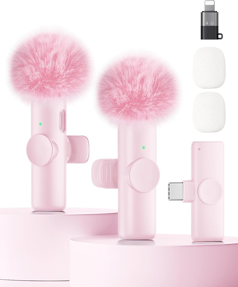 Wireless Microphone for iPhone iPad and Android Phone, 2 Pack Wireless Lavalier