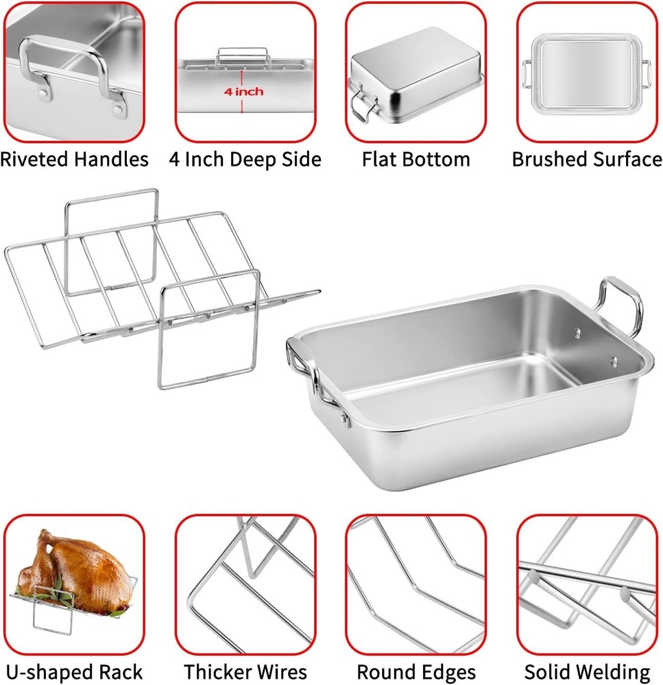 15.5" Rectangular Roasting Pan with Riveted Handles - Ideal for Turkey & More