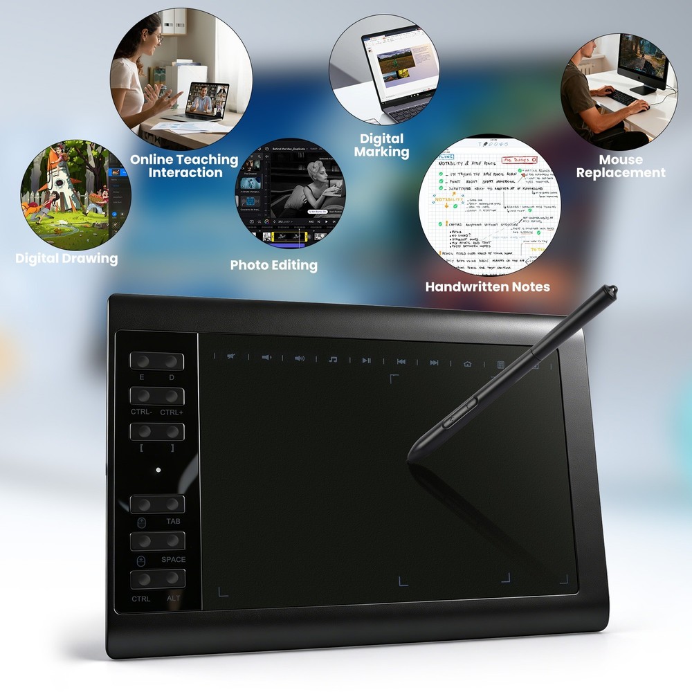 Drawing Tablet Large Area Graphics for Windows/Android/Mac+60°Tilt-Sensitive Pen