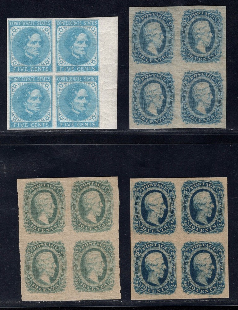 MOMEN: US STAMPS CSA #6, 11, 11c, 12 IMPERF BLOCKS MINT OG NH VF LOT #89312