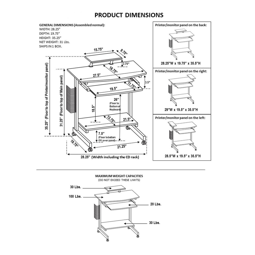 Compact Mobile Computer Desk with a Pullout Keyboard Tray and Shelf in Espresso