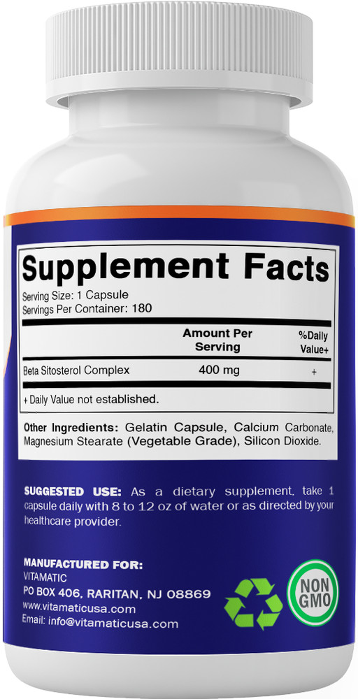 Vitamatic Beta Sitosterol Complex 400 mg 180 Capsules - 2 Pack