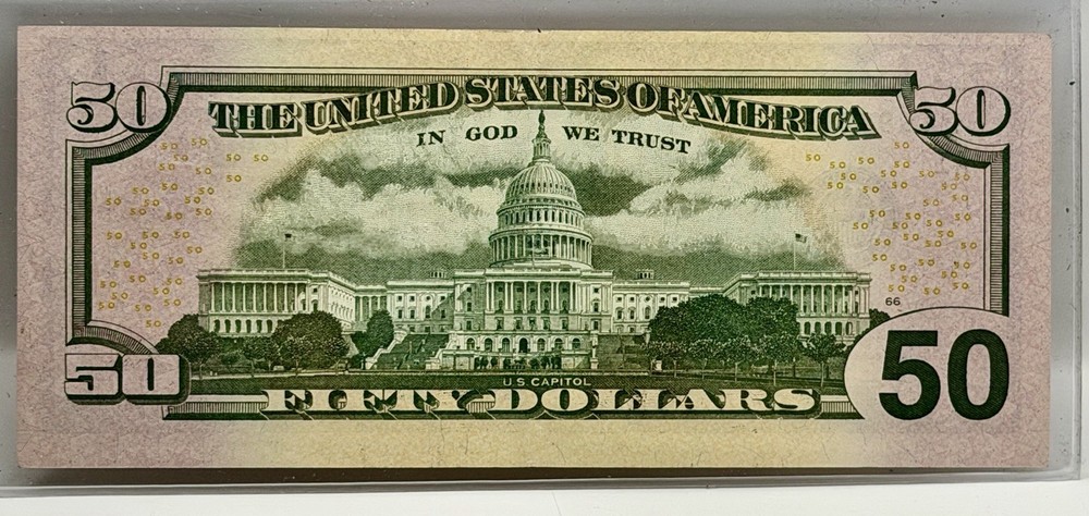MISALIGNED FRONT ERROR $50 DOLLAR SERIES 2017 A US BILL REVERSE IS CENTERED